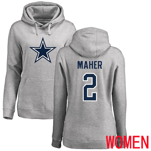 Women Dallas Cowboys Ash Brett Maher Name and Number Logo #2 Pullover NFL Hoodie Sweatshirts